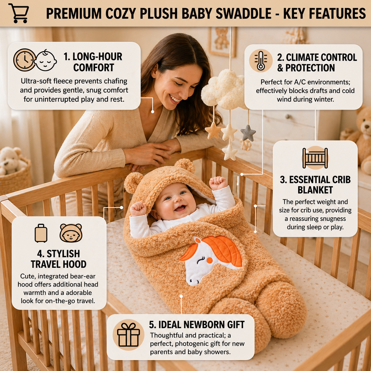 BRANDONN Newborn Baby Blanket & Swaddle Gift Set (Pack of 2, 0–12 Months)
