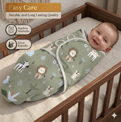 BRANDONN Baby Swaddle Wrap & Cotton Blanket Set for Newborns (0–6 Months), Adjustable, Soft 100% Cotton, Pack of 2, Multi-Color