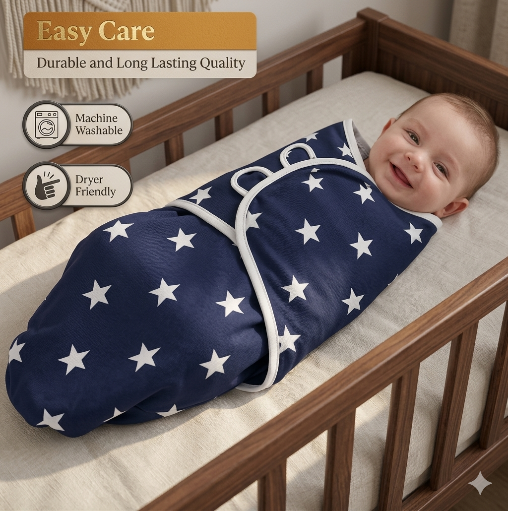 BRANDONN Baby Swaddle Wrap & Cotton Blanket Set for Newborns (0–6 Months), Adjustable, Soft 100% Cotton, Pack of 2, Multi-Color