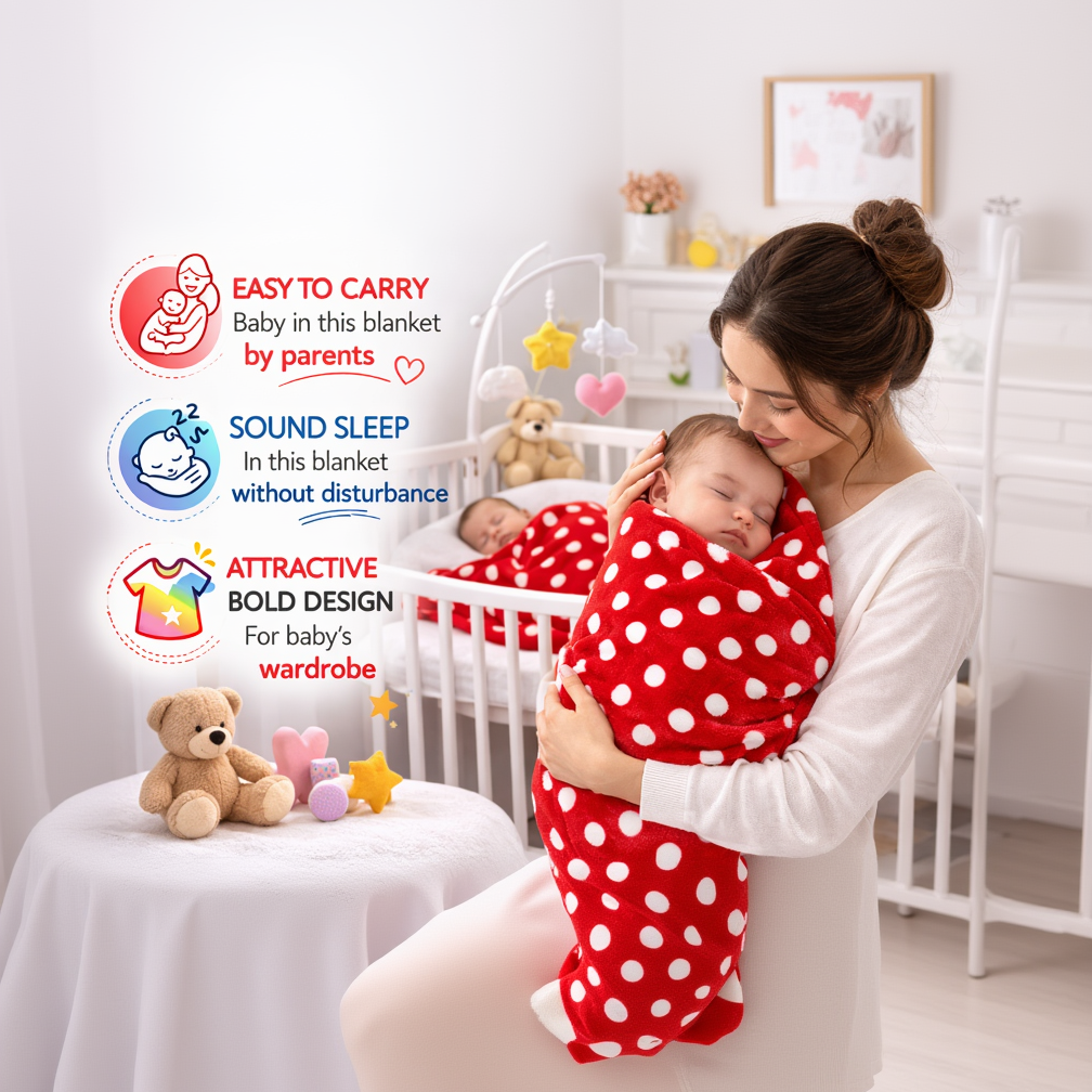 BRANDONN Newborn Baby Swaddle Blanket Gift Pack – Polka Print, Pack of 3 & Pack of 2 (0–12 Months)