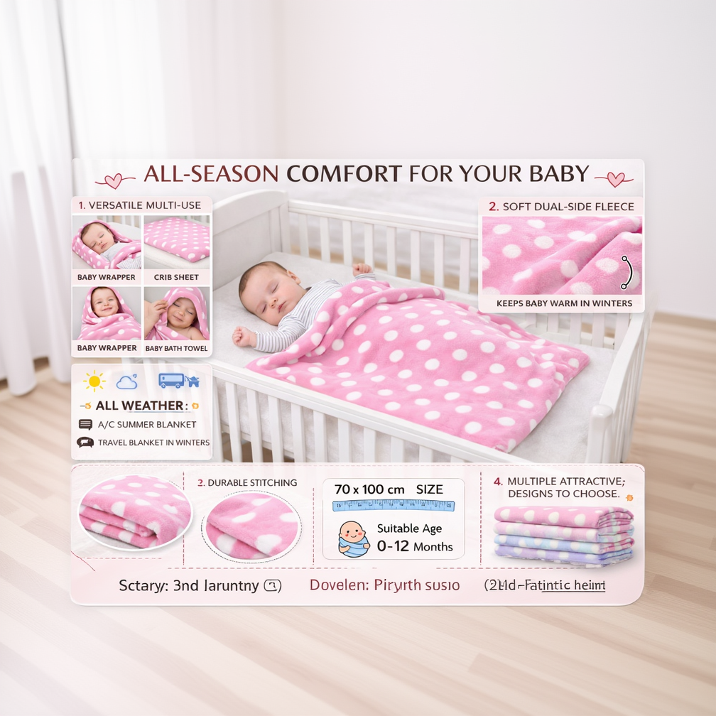 BRANDONN Newborn Baby Swaddle Blanket Gift Pack – Polka Print, Pack of 3 & Pack of 2 (0–12 Months)