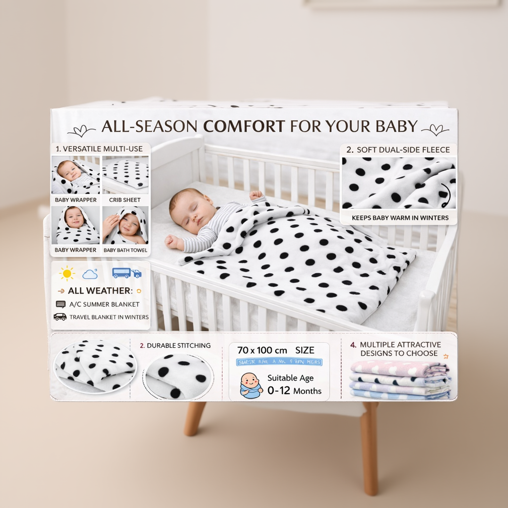 BRANDONN Newborn Baby Swaddle Blanket Gift Pack – Polka Print, Pack of 3 & Pack of 2 (0–12 Months)