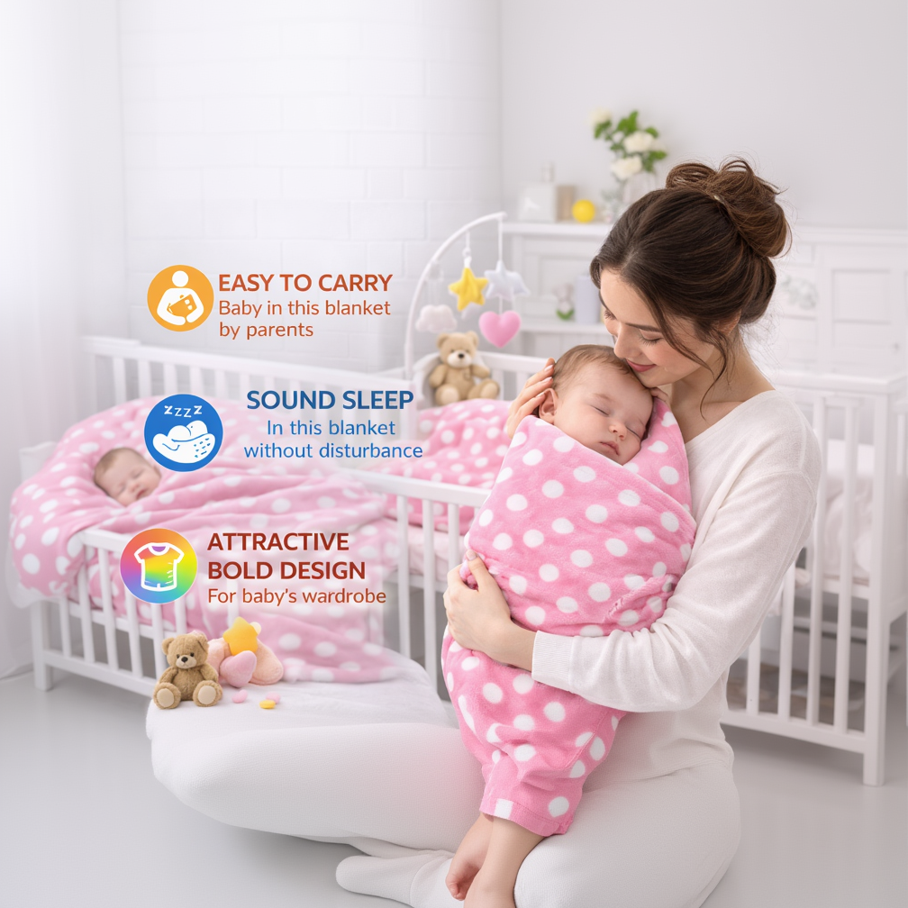 BRANDONN Newborn Baby Swaddle Blanket Gift Pack – Polka Print, Pack of 3 & Pack of 2 (0–12 Months)