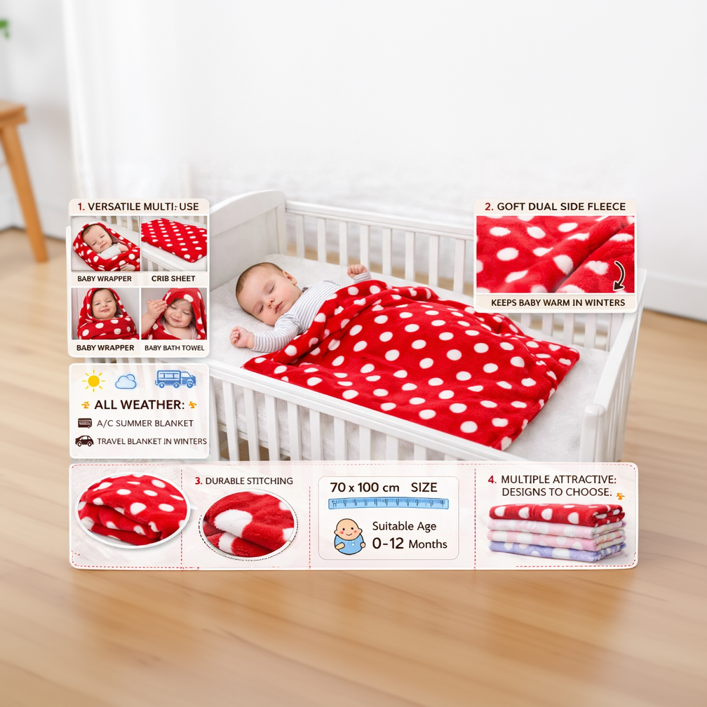 BRANDONN Newborn Baby Swaddle Blanket Gift Pack – Polka Print, Pack of 3 & Pack of 2 (0–12 Months)