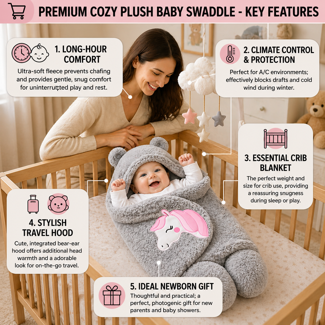 BRANDONN Newborn Baby Blanket & Swaddle Gift Set (Pack of 2, 0–12 Months)
