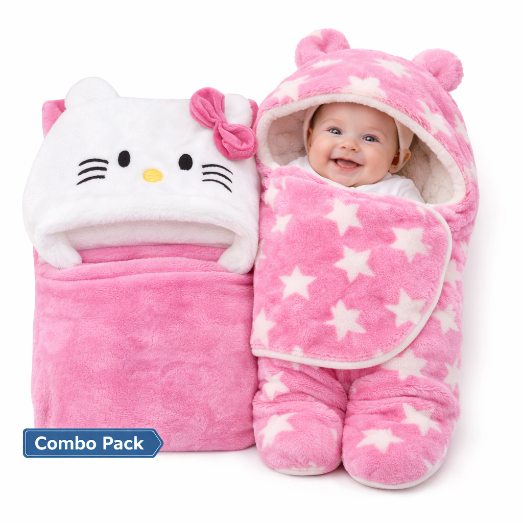 BRANDONN Newborn Baby Blanket & Swaddle Gift Set (Pack of 2, 0–12 Months)