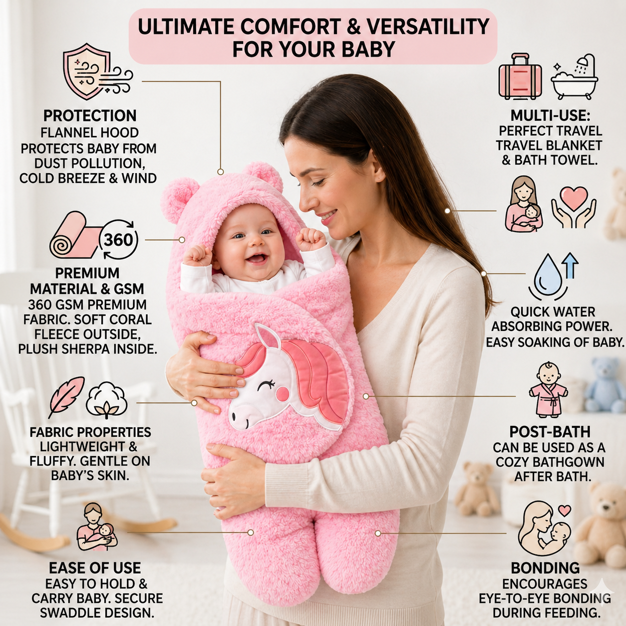 BRANDONN Newborn Baby Blanket & Swaddle Gift Set (Pack of 2, 0–12 Months)