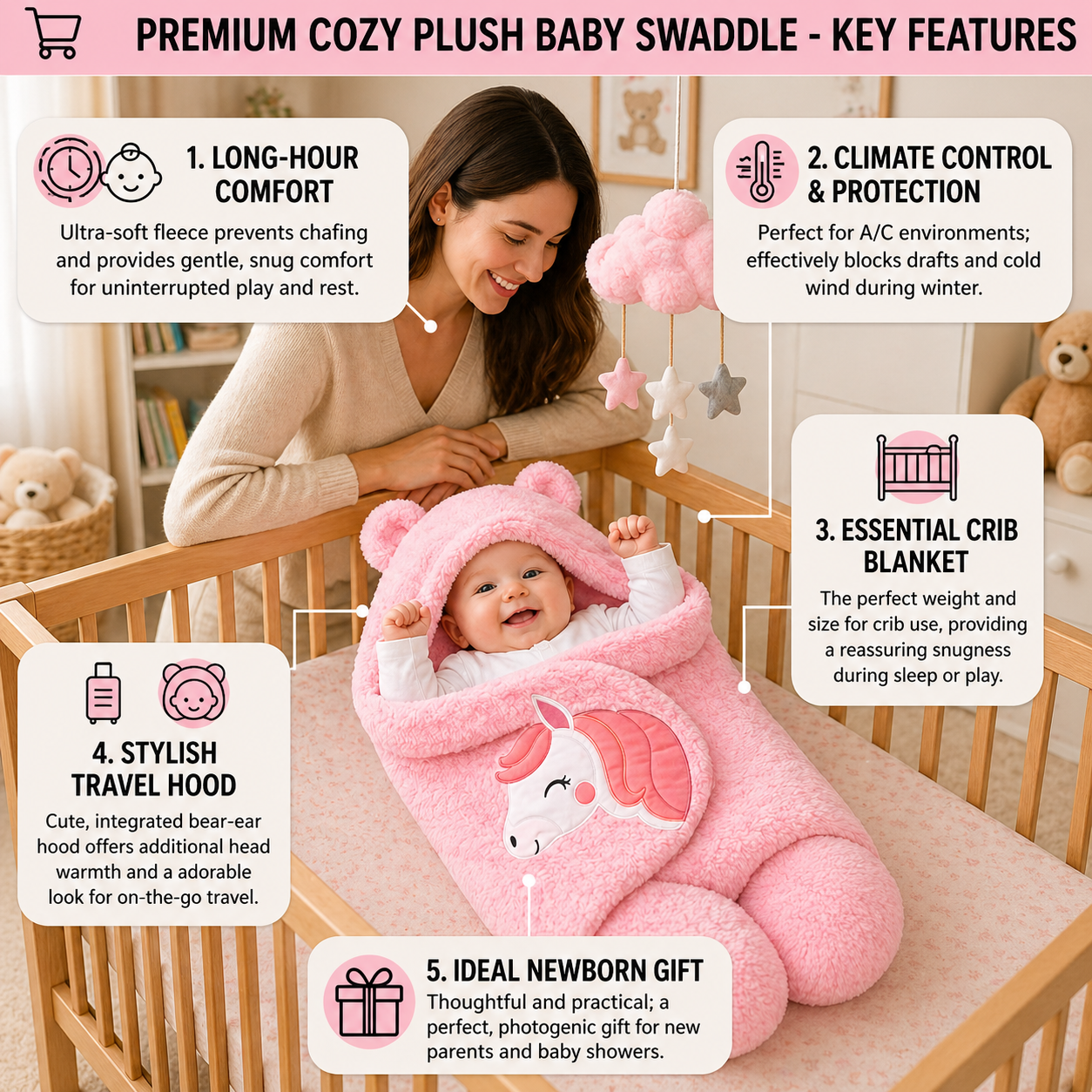 BRANDONN Newborn Baby Blanket & Swaddle Gift Set (Pack of 2, 0–12 Months)