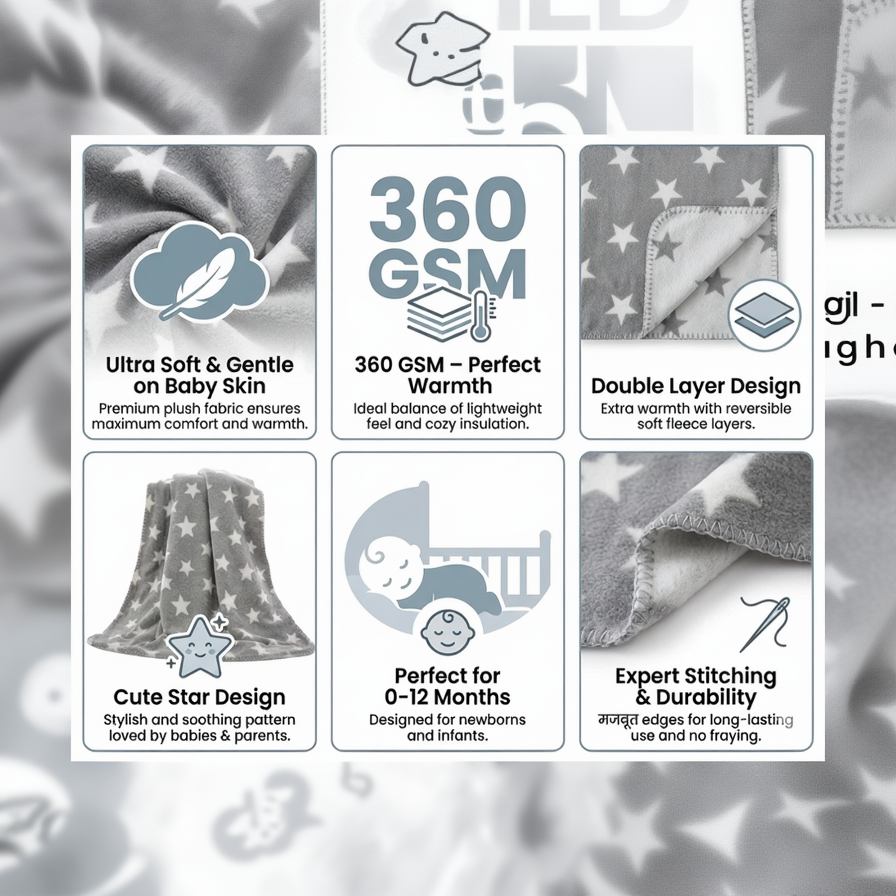 BRANDONN Newborn Baby Swaddle Blanket Gift Pack – Star Print Crib Wrapper (Pack of 2, 0–12 Months)