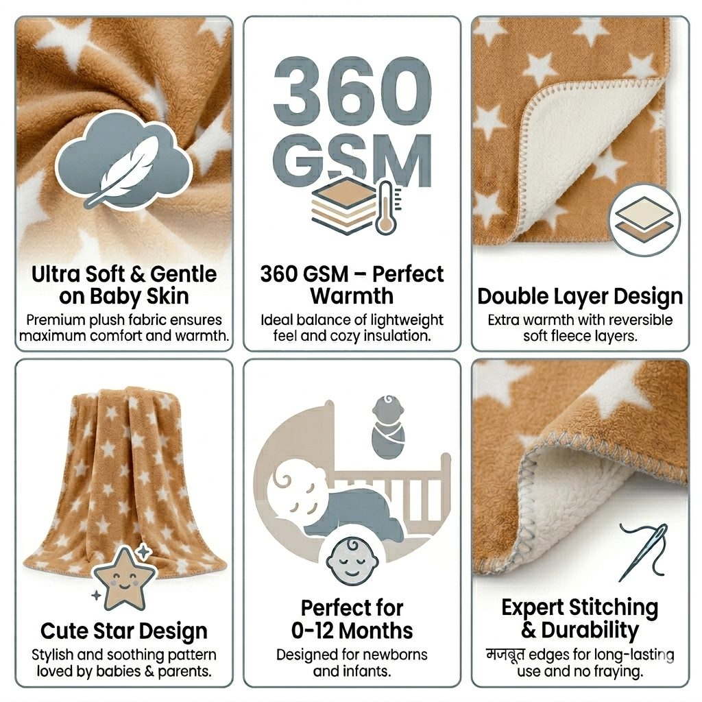 BRANDONN Newborn Baby Swaddle Blanket Gift Pack – Star Print Crib Wrapper (Pack of 2, 0–12 Months)