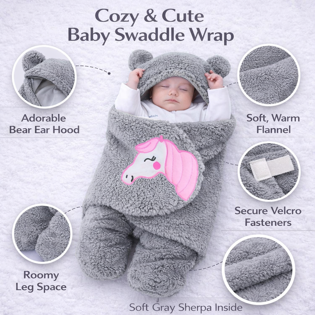 BRANDONN Newborn Baby Hooded Swaddle Blanket Gift Set (Pack of 2), Unicorn Print, 0–9 Months