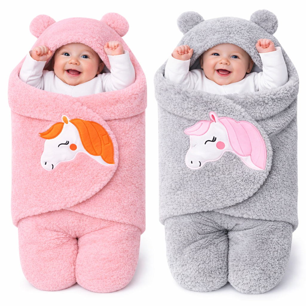 BRANDONN Newborn Baby Hooded Swaddle Blanket Gift Set (Pack of 2), Unicorn Print, 0–9 Months
