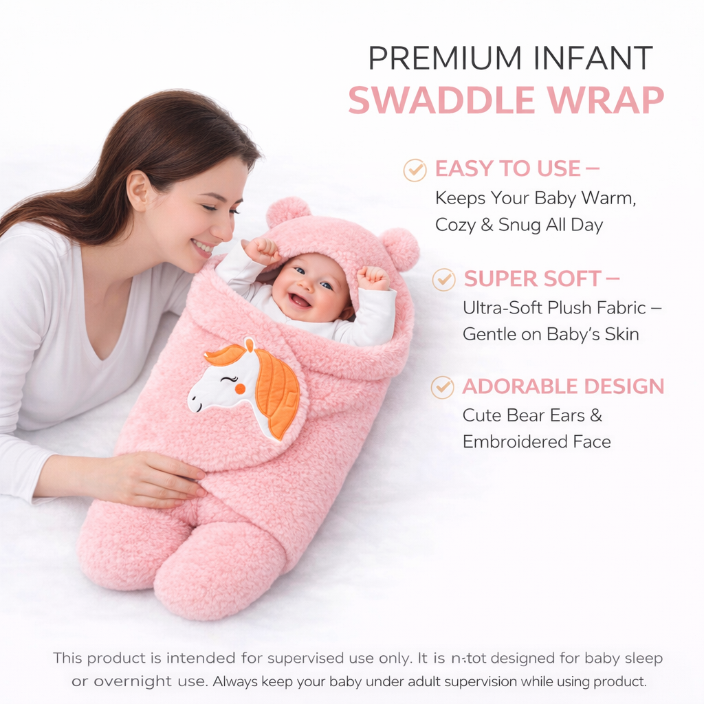BRANDONN Newborn Baby Hooded Swaddle Blanket Gift Set (Pack of 2), Unicorn Print, 0–9 Months