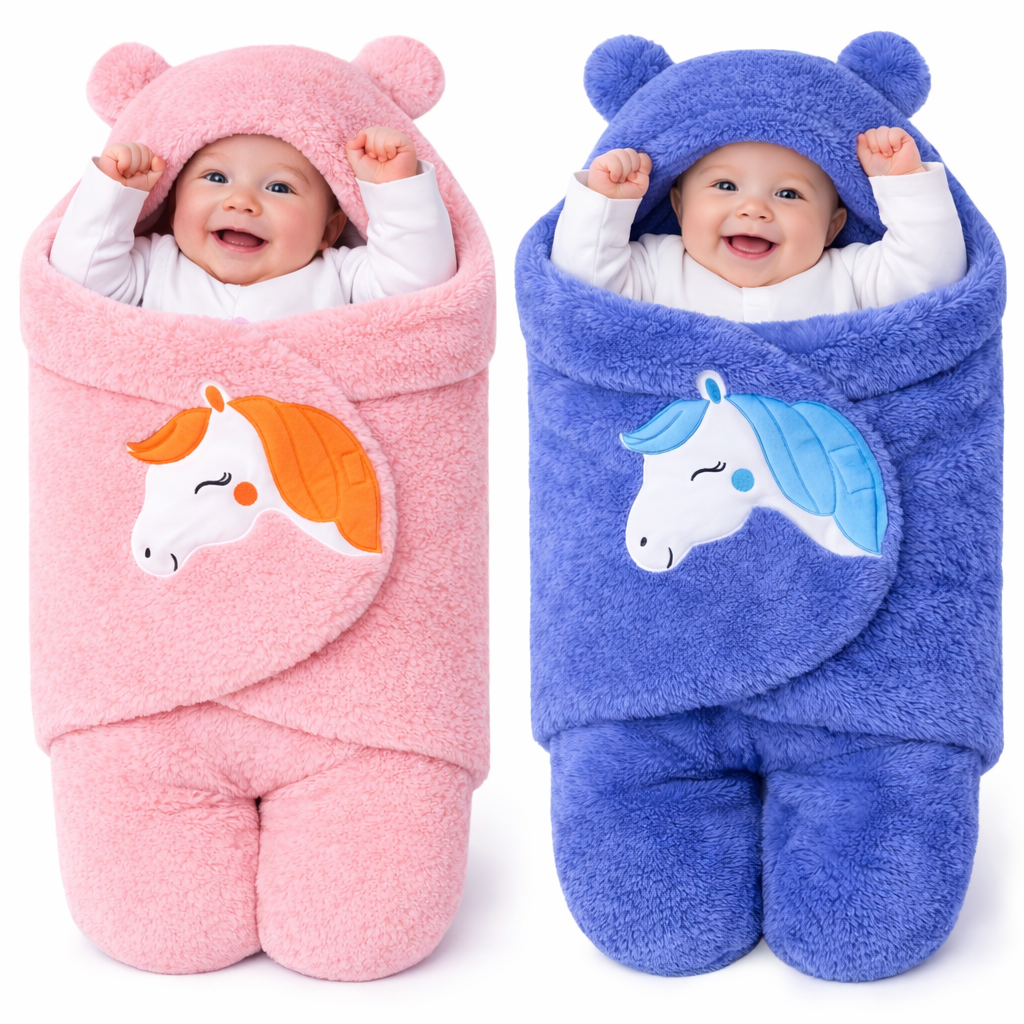 BRANDONN Newborn Baby Hooded Swaddle Blanket Gift Set (Pack of 2), Unicorn Print, 0–9 Months