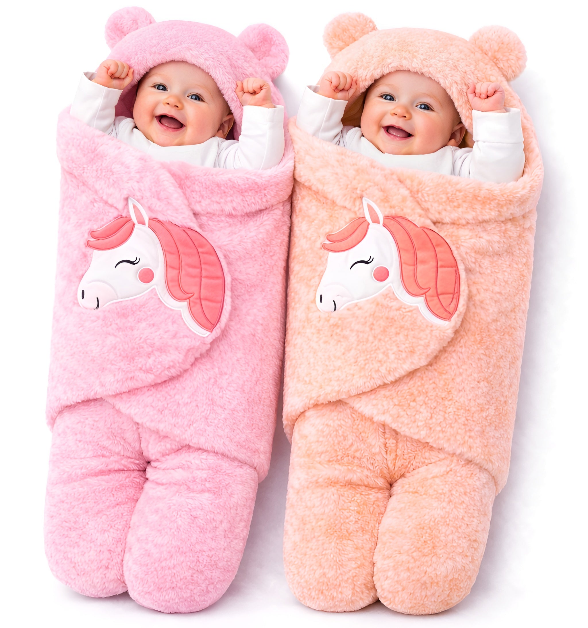 BRANDONN Newborn Baby Hooded Swaddle Blanket Gift Set (Pack of 2), Unicorn Print, 0–9 Months