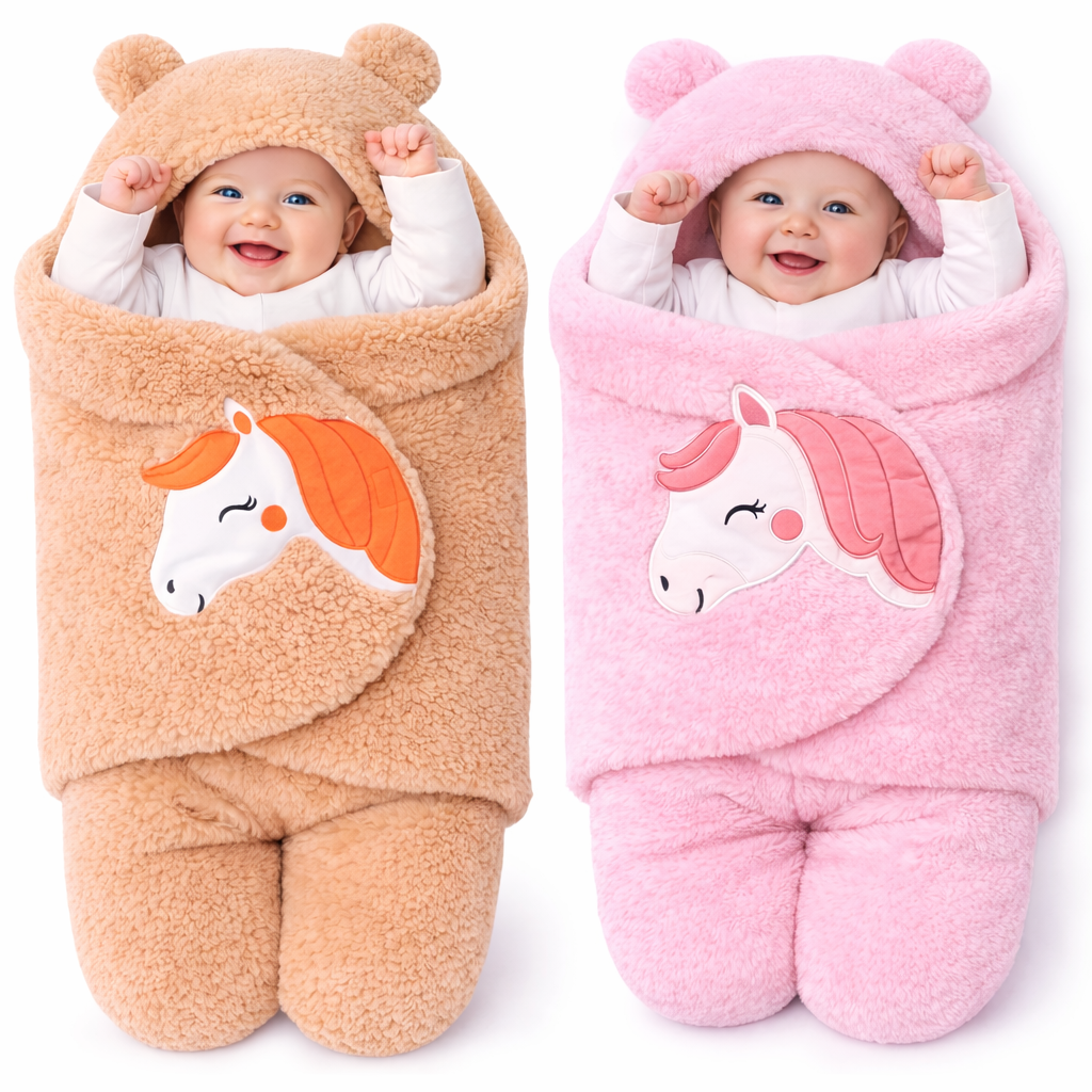 BRANDONN Newborn Baby Hooded Swaddle Blanket Gift Set (Pack of 2), Unicorn Print, 0–9 Months