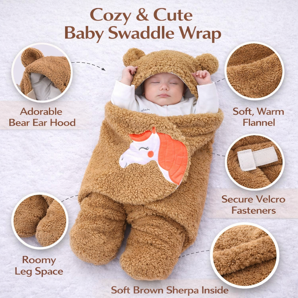 BRANDONN Newborn Baby Hooded Swaddle Blanket Gift Set (Pack of 2), Unicorn Print, 0–9 Months