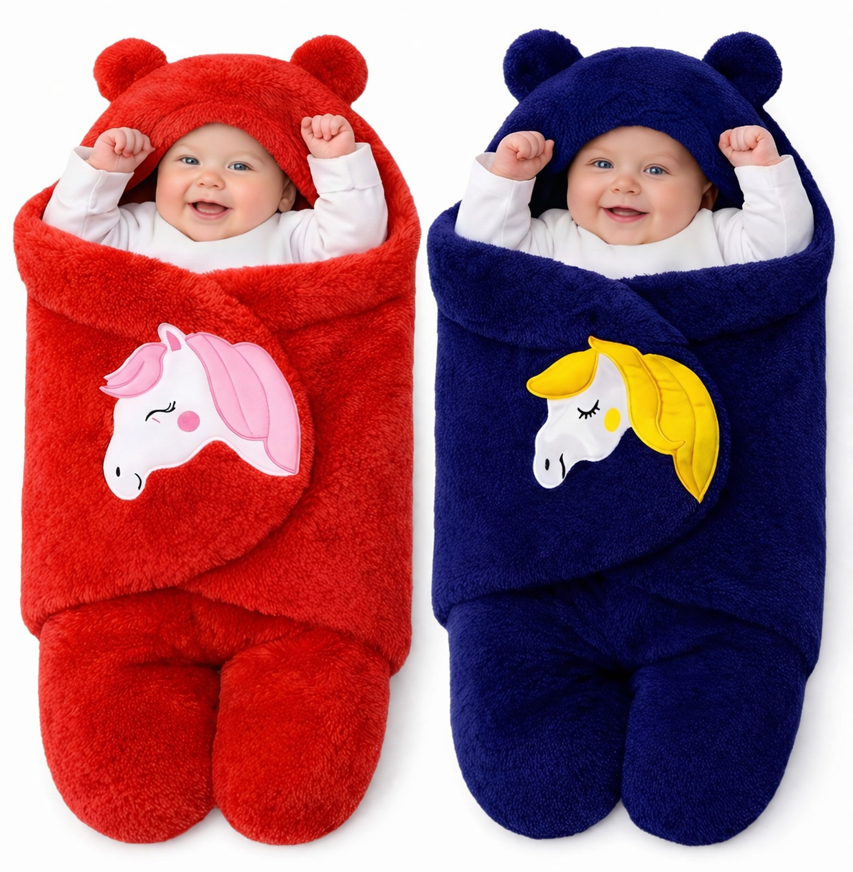 BRANDONN Newborn Baby Hooded Swaddle Blanket Gift Set (Pack of 2), Unicorn Print, 0–9 Months