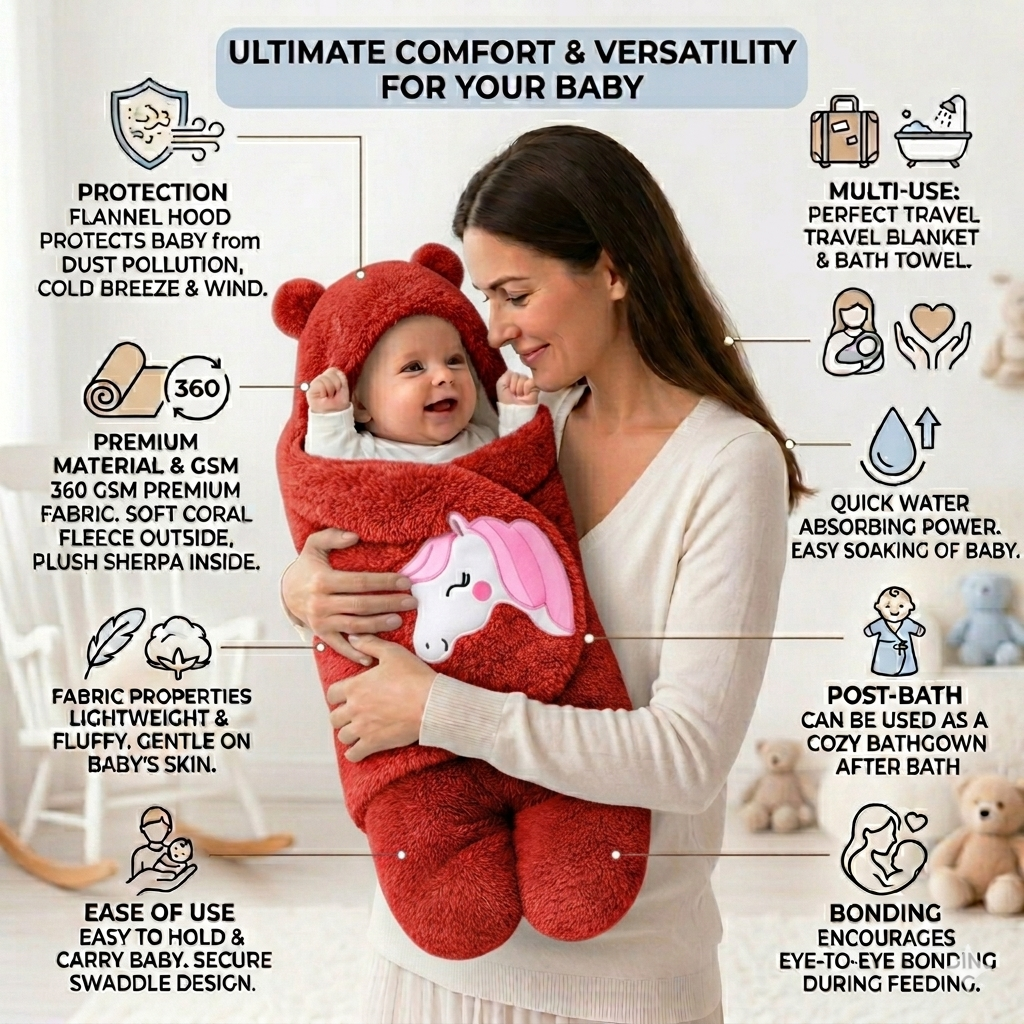 BRANDONN Newborn Baby Hooded Swaddle Blanket Gift Set (Pack of 2), Unicorn Print, 0–9 Months