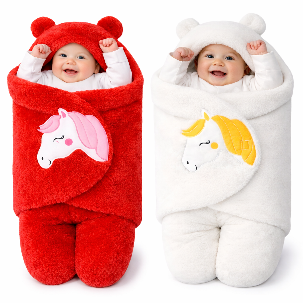 BRANDONN Newborn Baby Hooded Swaddle Blanket Gift Set (Pack of 2), Unicorn Print, 0–9 Months