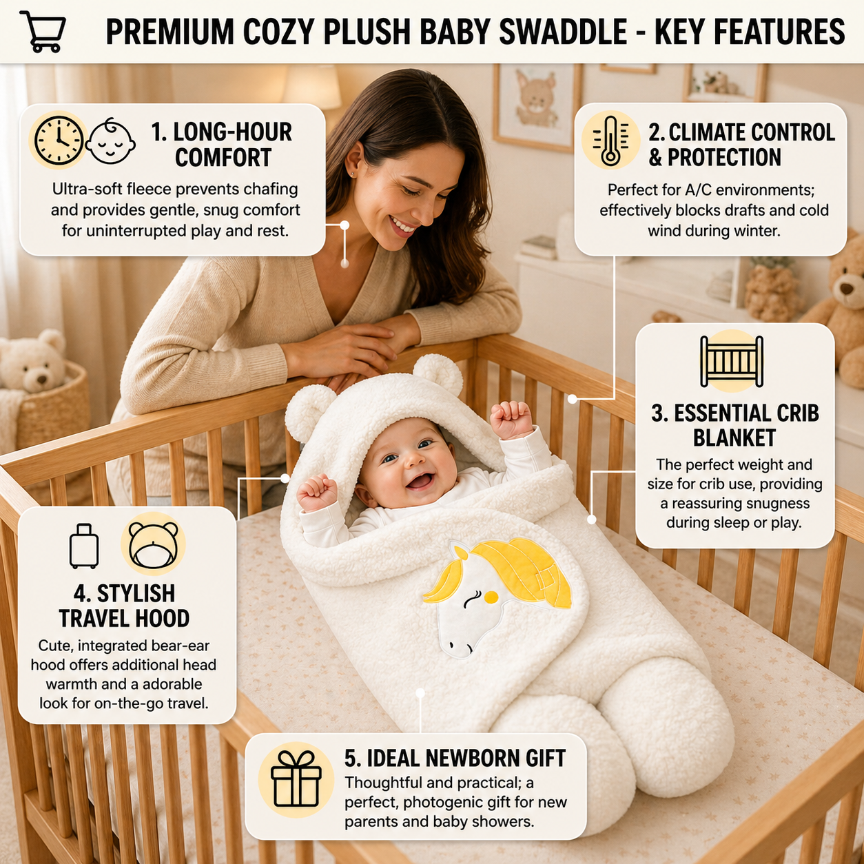 BRANDONN Newborn Baby Blanket & Swaddle Gift Set (Pack of 2, 0–12 Months)