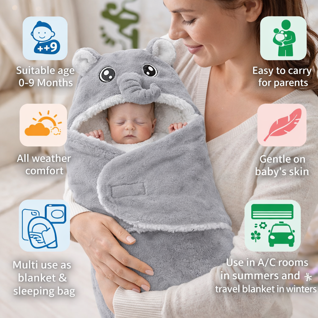 BRANDONN Baby Hooded Blanket & Bath Towel Set – Bear Design (0–9 Months)