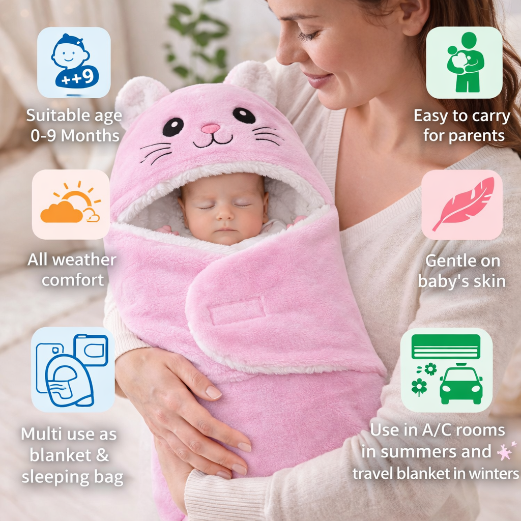 BRANDONN Newborn Hooded Baby Blanket & Bath Towel, Multi Design, 0–9 Months