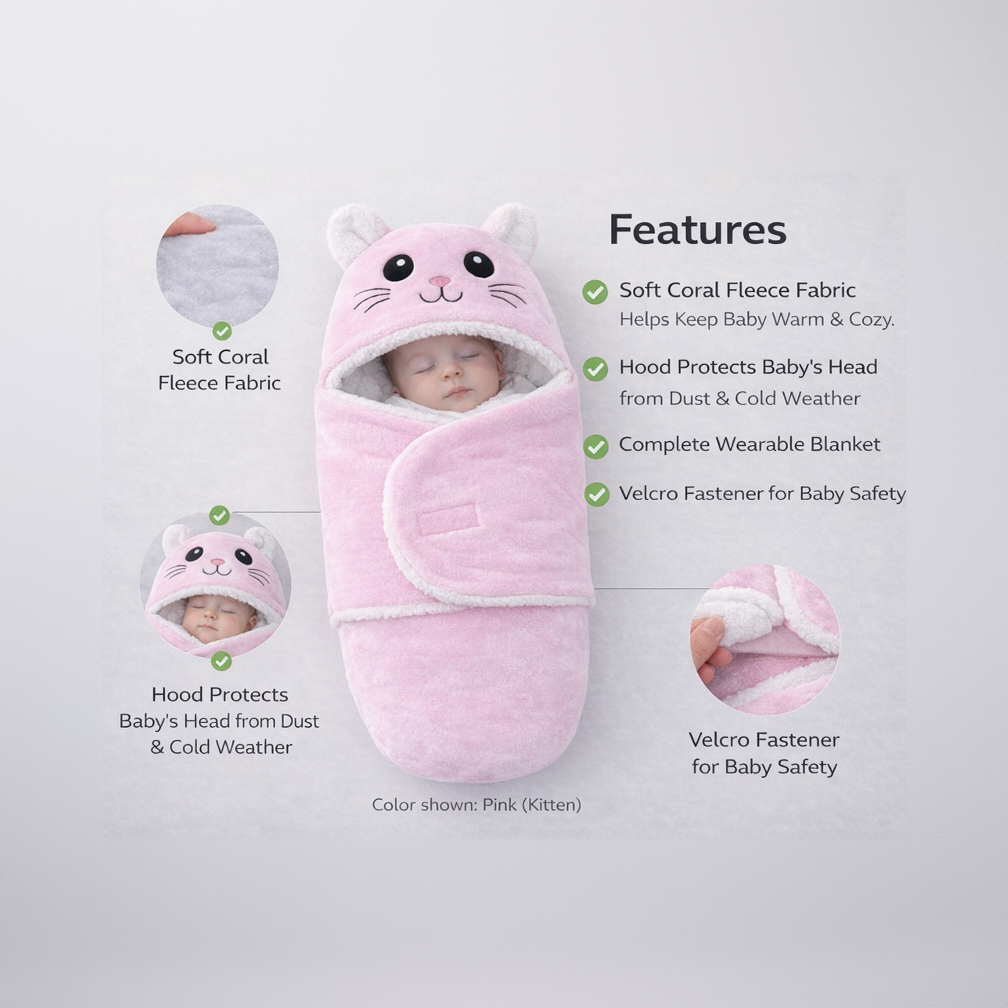 BRANDONN Newborn Hooded Baby Blanket & Bath Towel, Multi Design, 0–9 Months