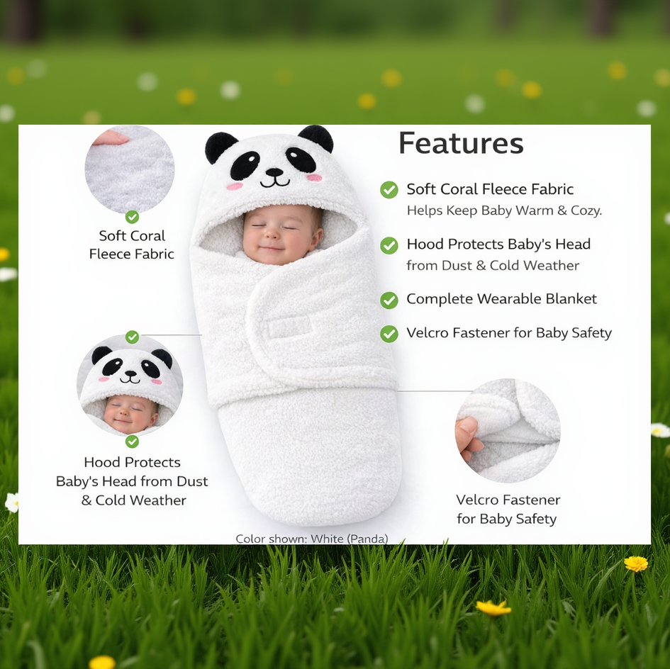 BRANDONN Newborn Hooded Baby Blanket & Bath Towel, Multi Design, 0–9 Months
