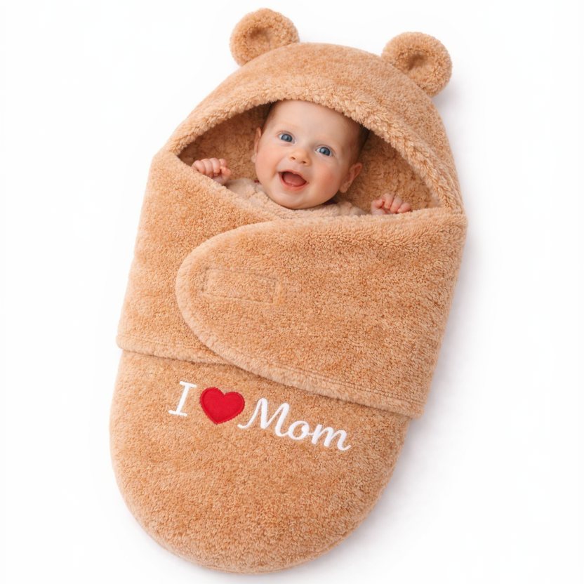 BRANDONN Newborn Hooded Baby Blanket & Bath Towel with Love Embroidery (0–9 Months)