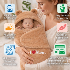 BRANDONN Newborn Hooded Baby Blanket & Bath Towel with Love Embroidery (0–9 Months)