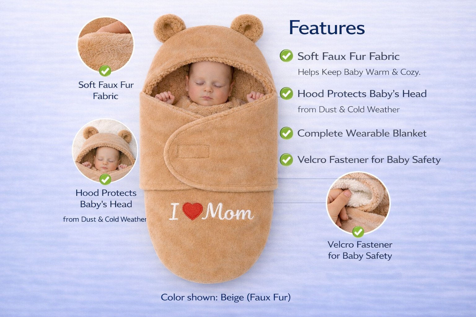 BRANDONN Hooded Baby Blanket & Bath Towel for Newborn (0–9 Months)