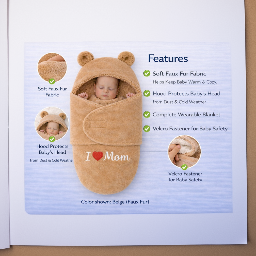 BRANDONN Newborn Hooded Baby Blanket & Bath Towel with Love Embroidery (0–9 Months)