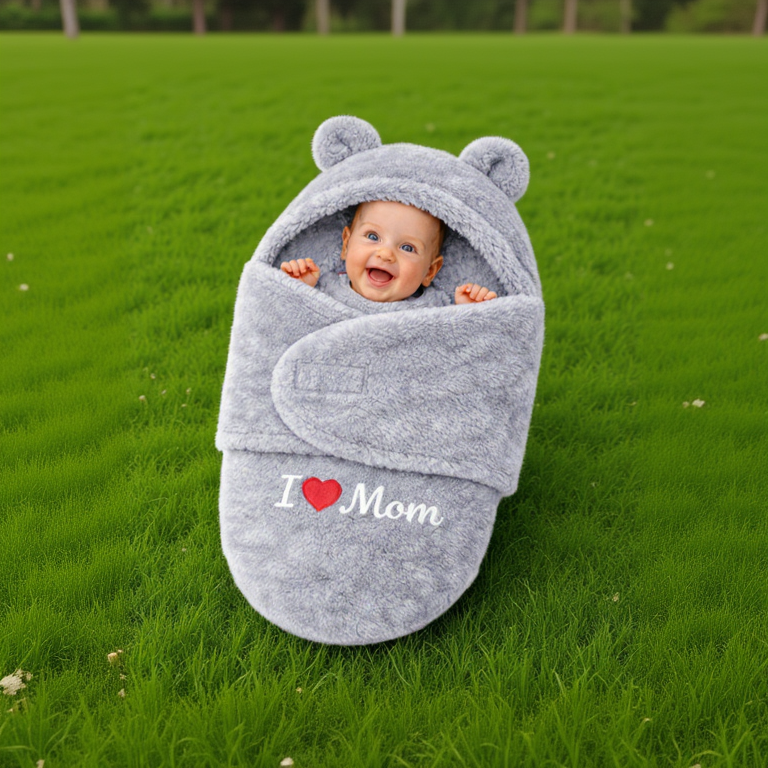 BRANDONN Newborn Hooded Baby Blanket & Bath Towel with Love Embroidery (0–9 Months)