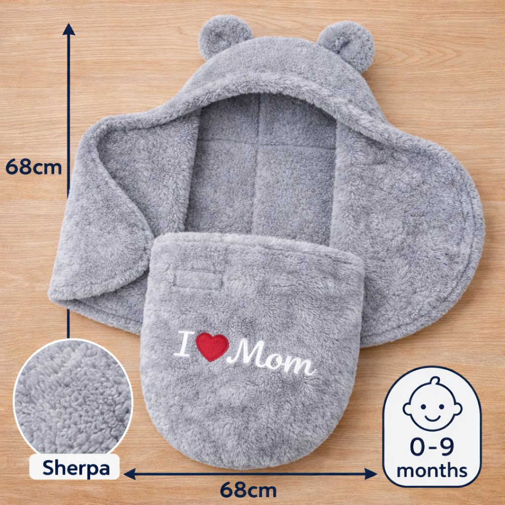 BRANDONN Newborn Hooded Baby Blanket & Bath Towel with Love Embroidery (0–9 Months)
