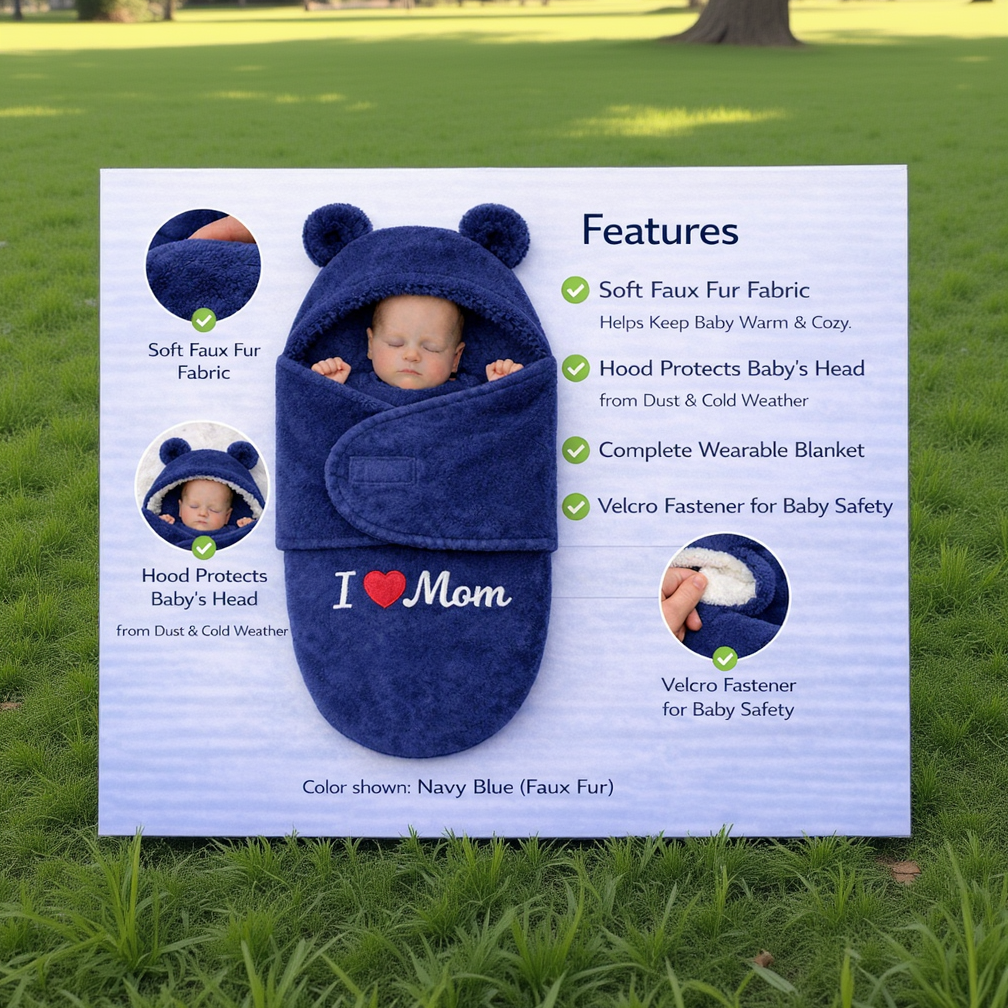 BRANDONN Newborn Hooded Baby Blanket & Bath Towel with Love Embroidery (0–9 Months)