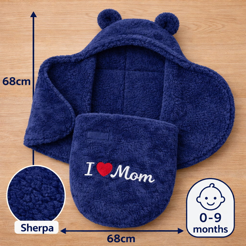 BRANDONN Newborn Hooded Baby Blanket & Bath Towel with Love Embroidery (0–9 Months)
