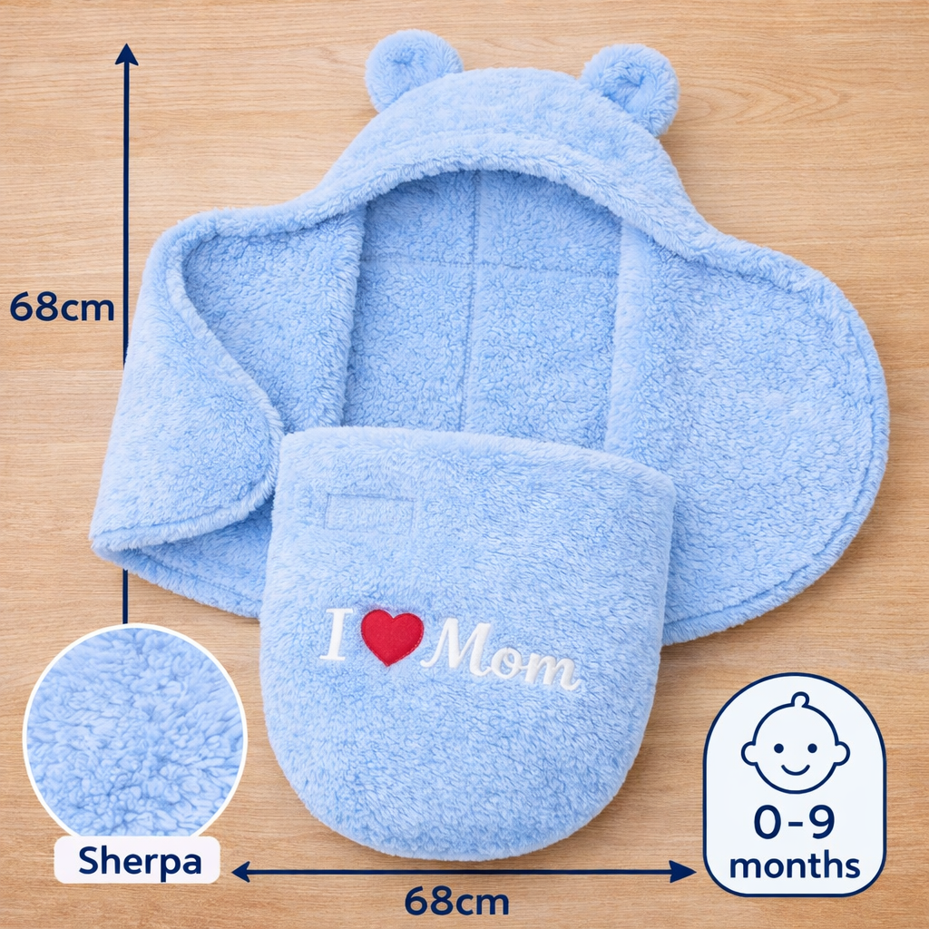 BRANDONN Newborn Hooded Baby Blanket & Bath Towel with Love Embroidery (0–9 Months)