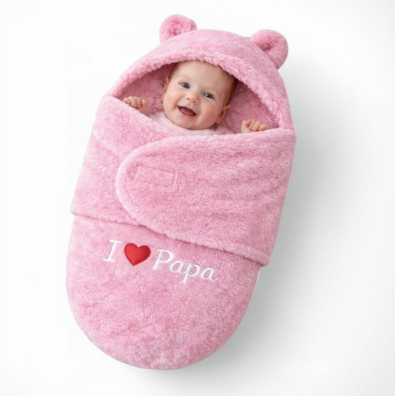 BRANDONN Newborn Hooded Baby Blanket & Bath Towel with Love Embroidery (0–9 Months)