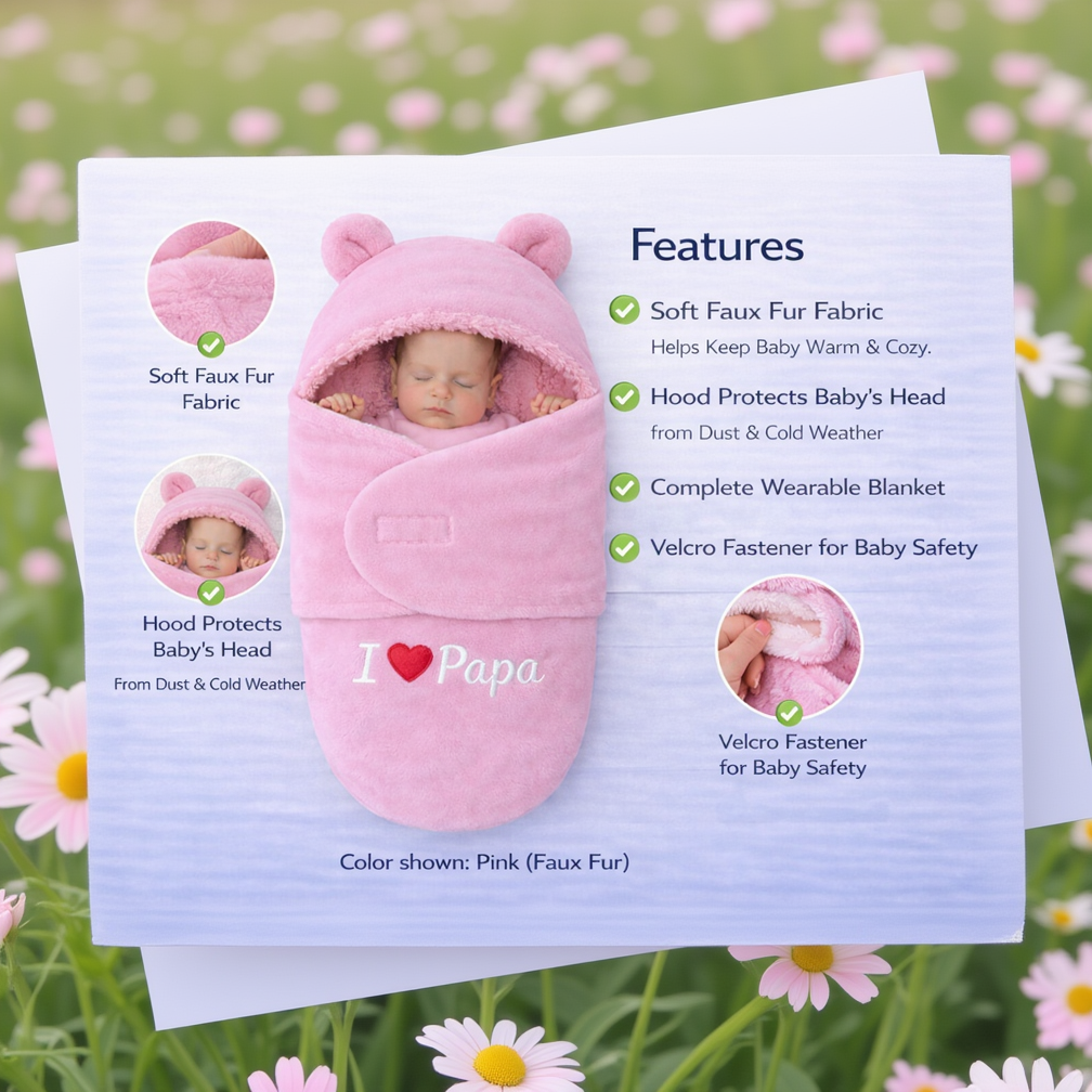 BRANDONN Newborn Hooded Baby Blanket & Bath Towel with Love Embroidery (0–9 Months)