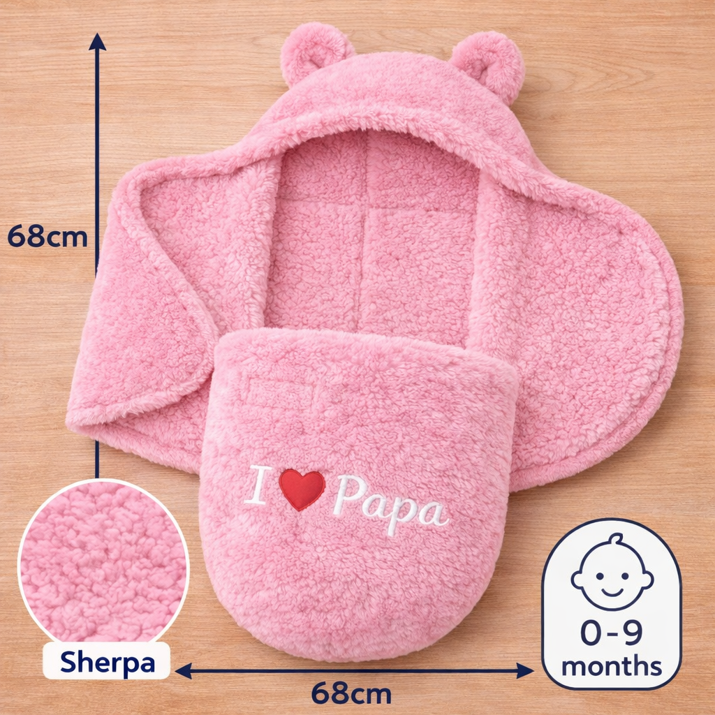 BRANDONN Newborn Hooded Baby Blanket & Bath Towel with Love Embroidery (0–9 Months)