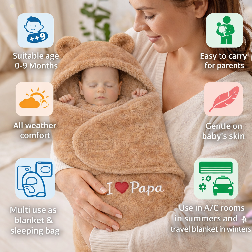 BRANDONN Newborn Hooded Baby Blanket & Bath Towel with Love Embroidery (0–9 Months)