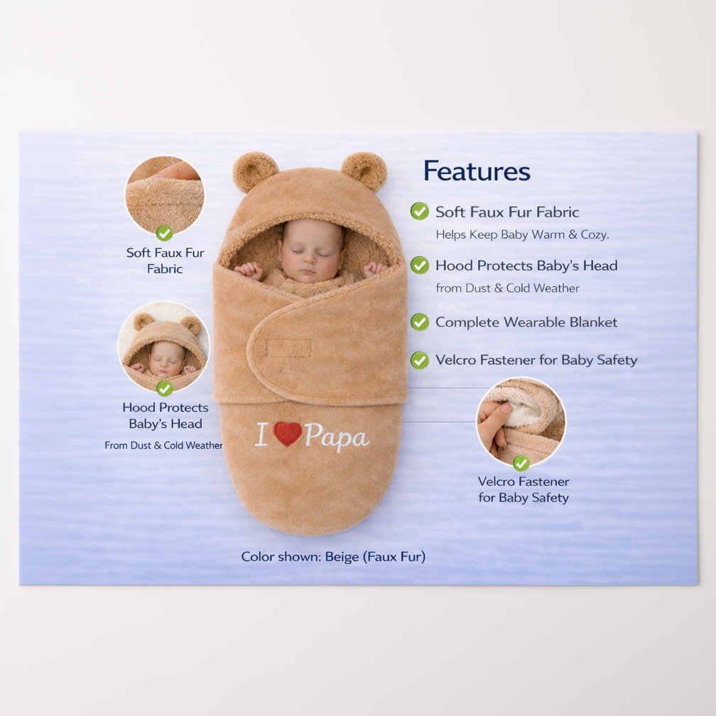 BRANDONN Newborn Hooded Baby Blanket & Bath Towel with Love Embroidery (0–9 Months)
