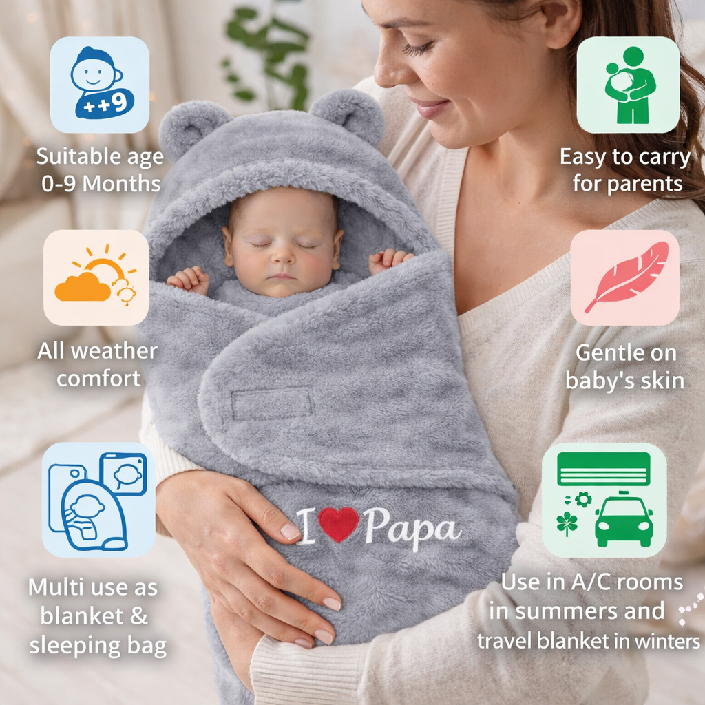 BRANDONN Newborn Hooded Baby Blanket & Bath Towel with Love Embroidery (0–9 Months)
