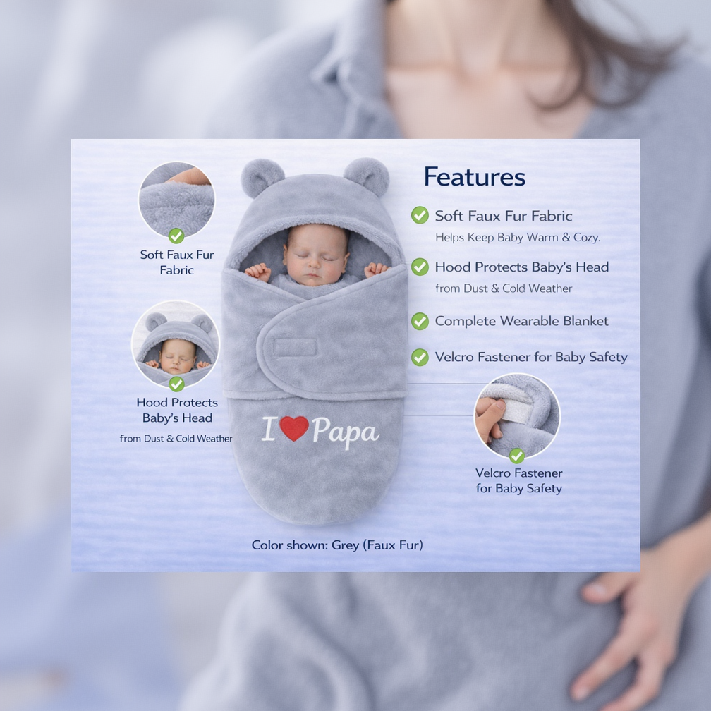 BRANDONN Newborn Hooded Baby Blanket & Bath Towel with Love Embroidery (0–9 Months)