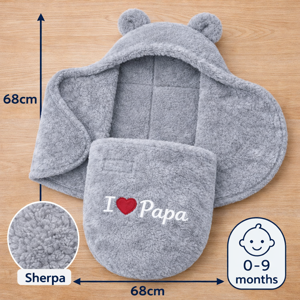 BRANDONN Newborn Hooded Baby Blanket & Bath Towel with Love Embroidery (0–9 Months)