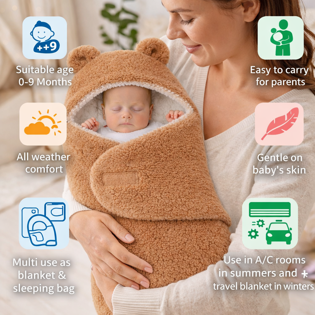BRANDONN Hooded Baby Blanket & Bath Towel for Newborns (0–9 Months)