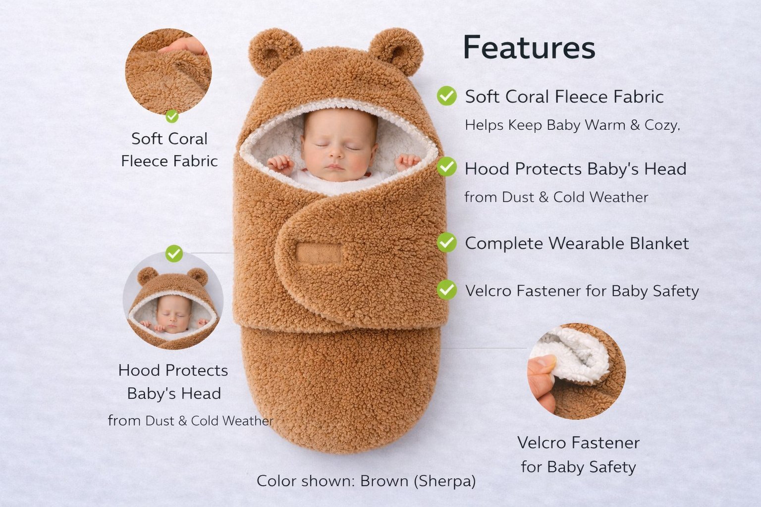 BRANDONN Hooded Baby Blanket & Bath Towel for Newborns (0–9 Months)
