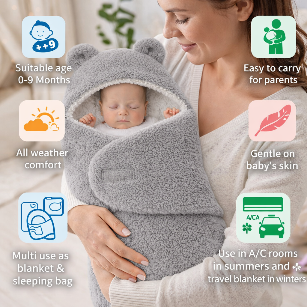 BRANDONN Hooded Baby Blanket & Bath Towel for Newborns (0–9 Months)
