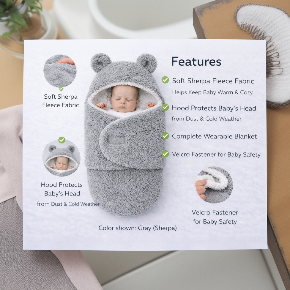 BRANDONN Hooded Baby Blanket & Bath Towel for Newborns (0–9 Months)